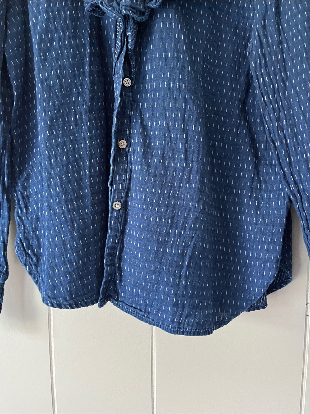 Navy Ruffle Collar Button-Down Blouse - Picture 8 of 10